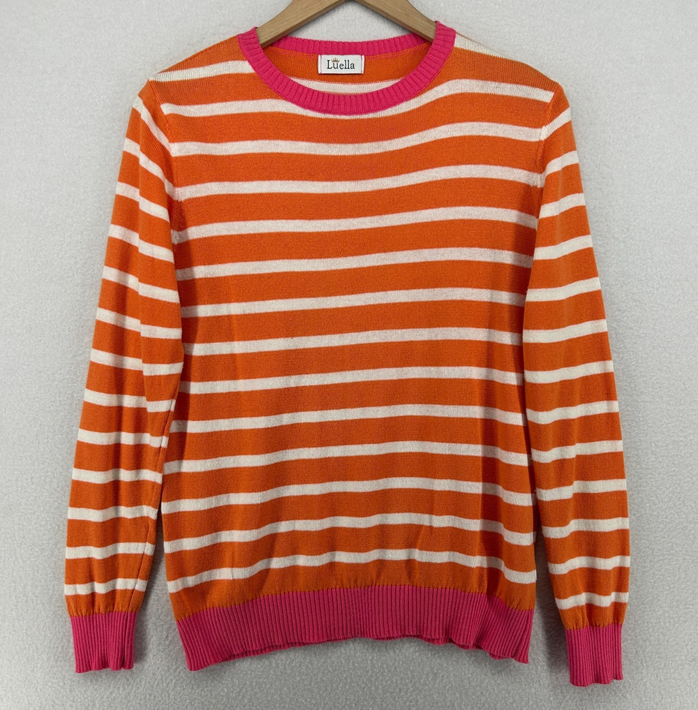 LUELLA Sweater S Stripe Jumper Crewneck Long Sleeve Pullover Cotton Orange Italy